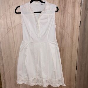 Liz Claiborne White Sleeveless Midi Dress with Eyelet Hem